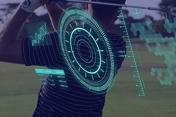 A golfer swings a club, utilizing Trackman technology for advanced swing analysis in San Antonio.